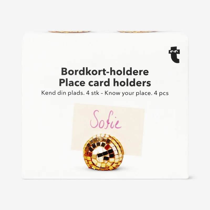 Gold disco ball place card holders