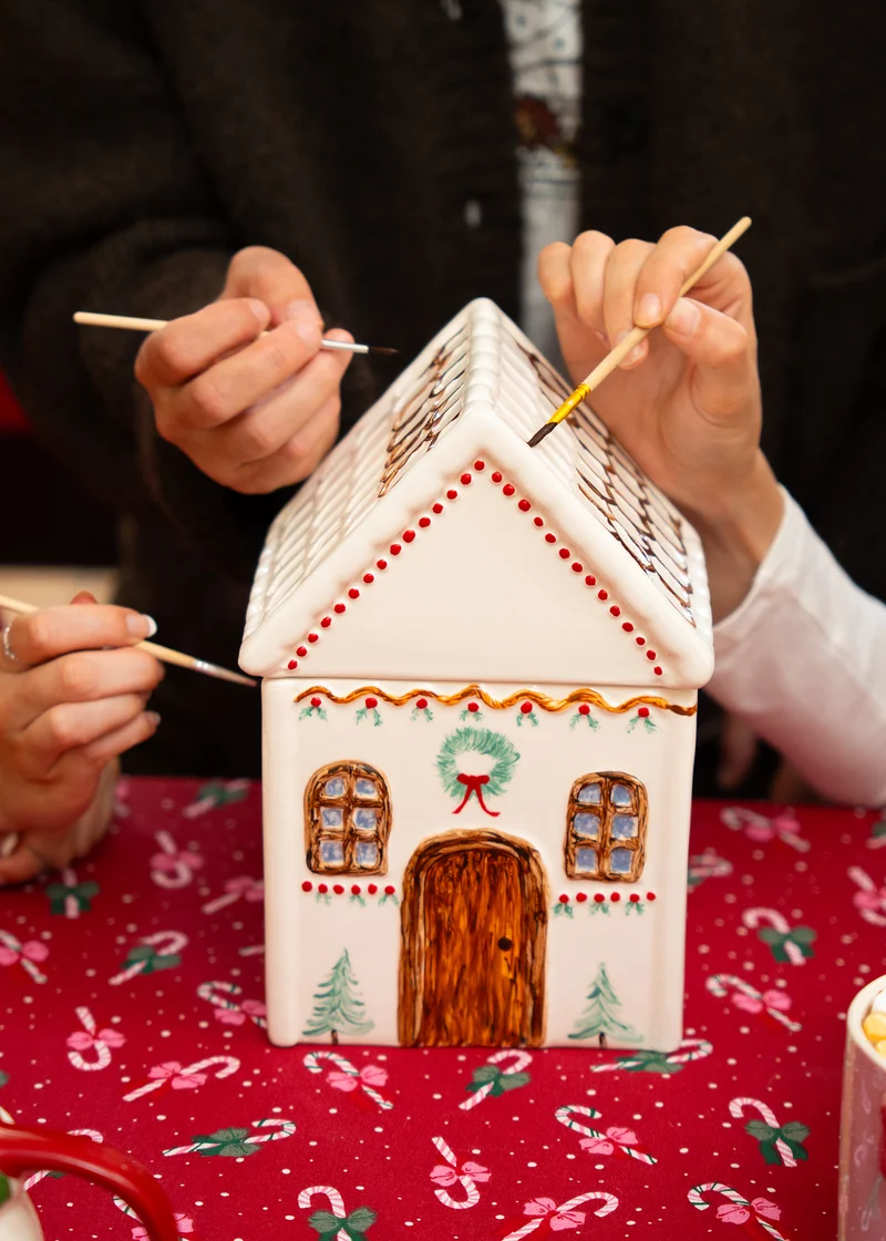 DIY gingerbread house cookie jar