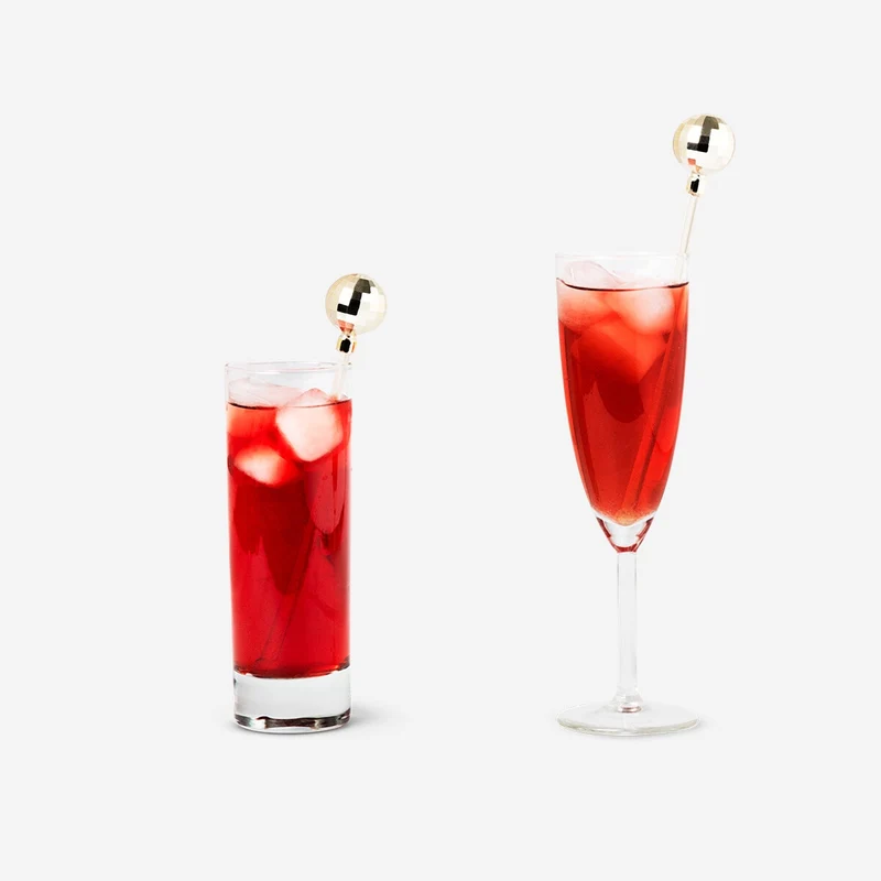Gold disco ball drink stirrers - 4 pcs