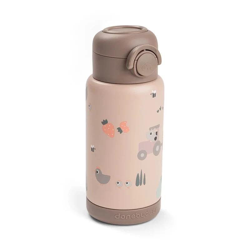 Botella térmica con Pajita Tiny farm Rosa 340 ml · Done By Deer
