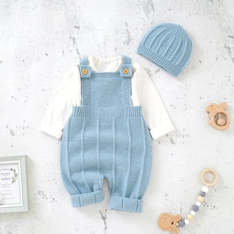 Sleeveless Knitted Romper & Hat Set: Neutral Baby Outfit