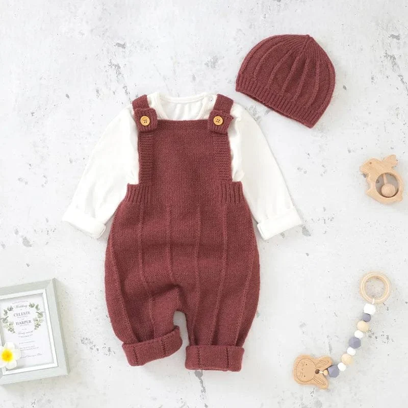 Sleeveless Knitted Romper & Hat Set: Neutral Baby Outfit