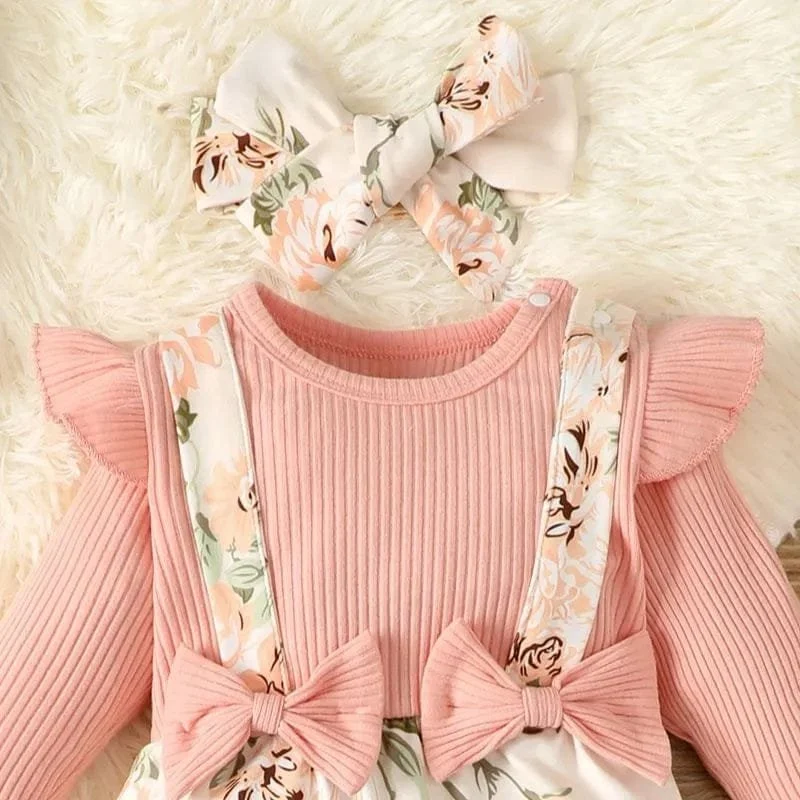 0-2Y Baby Girl Pink Shirt & Floral One-Piece Trousers