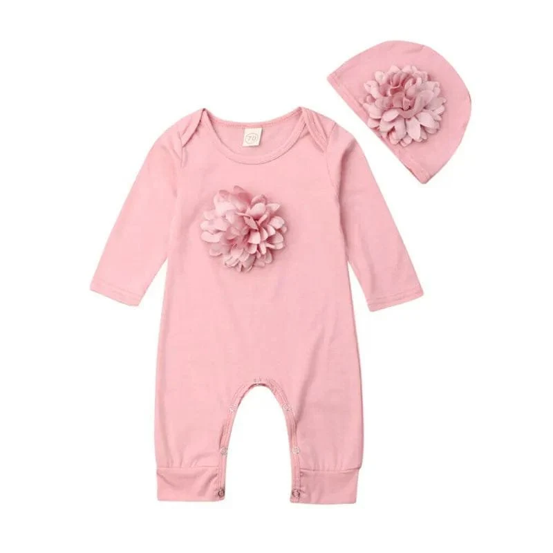 0-18M Floral Jumpsuit & Hat: 2Pc Cotton Set for Newborns