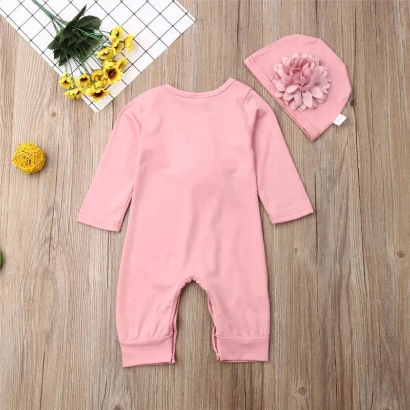 0-18M Floral Jumpsuit & Hat: 2Pc Cotton Set for Newborns