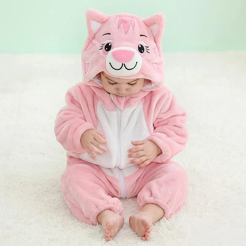 Winter Flannel Rompers: Animal Designs for Infants & Toddlers