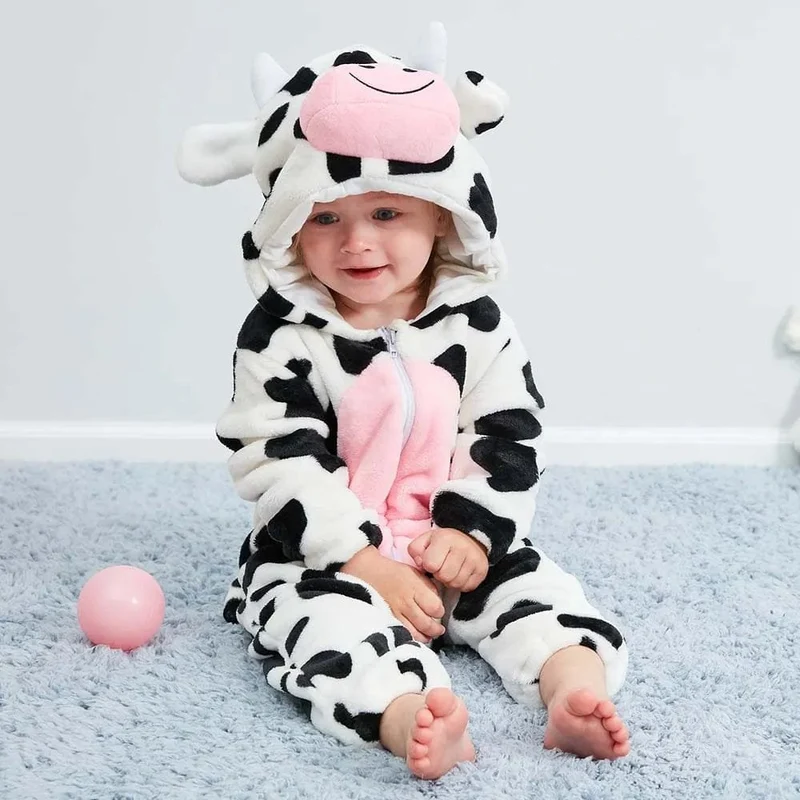 Winter Flannel Rompers: Animal Designs for Infants & Toddlers