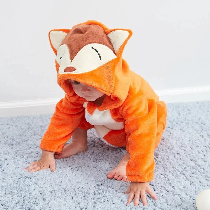 Winter Flannel Rompers: Animal Designs for Infants & Toddlers