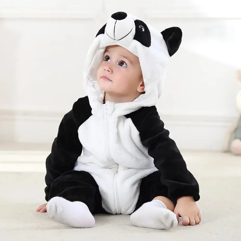 Winter Flannel Rompers: Animal Designs for Infants & Toddlers