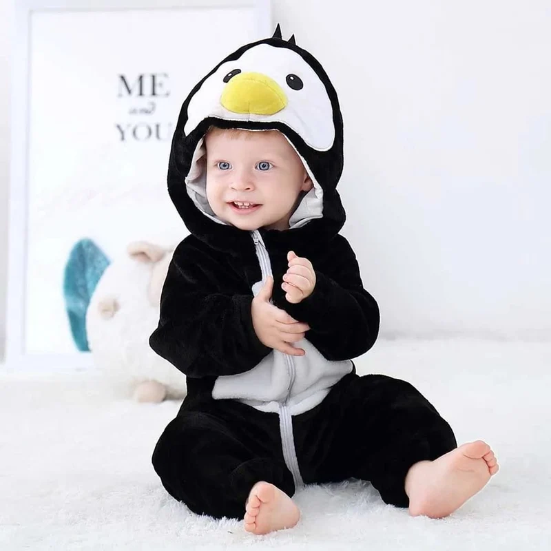 Winter Flannel Rompers: Animal Designs for Infants & Toddlers