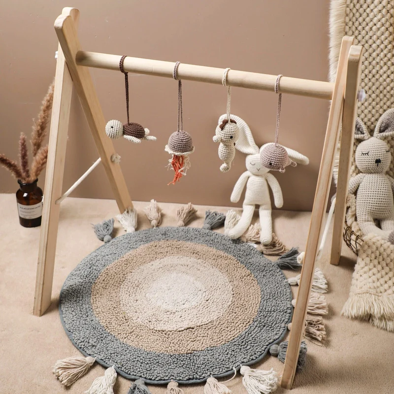 Wooden Baby Play Gym with Animal Pendants & Rattle Bell