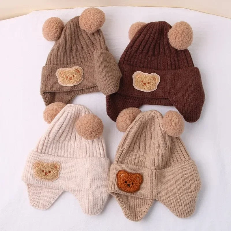 Winter Baby Beanie with Bear Ears - Knitted Cap for Toddlers