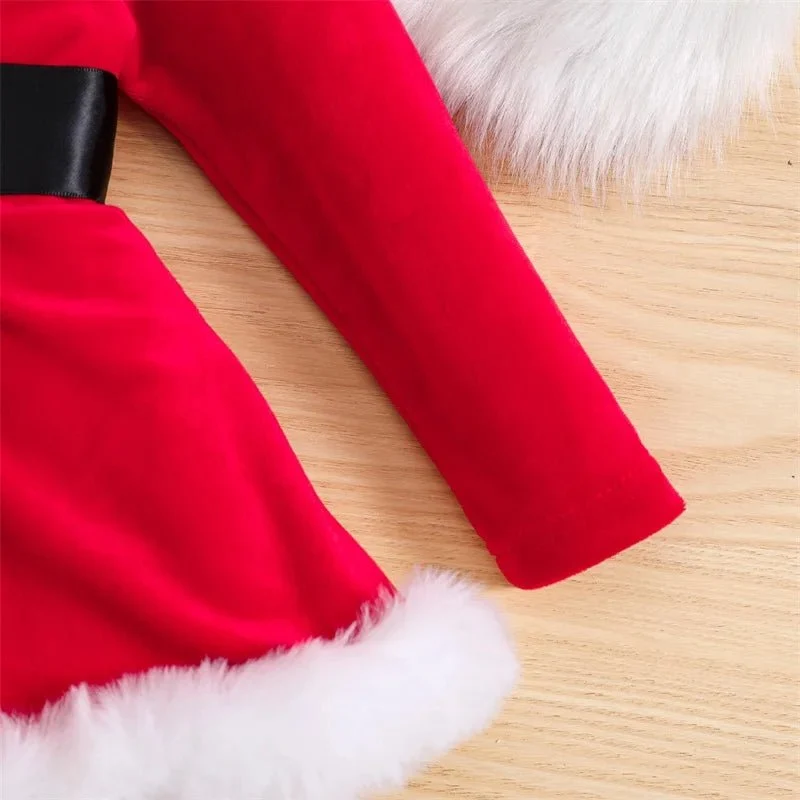 3-24M XMAS Outfit: Velvet Romper Dress & Headband for Babies