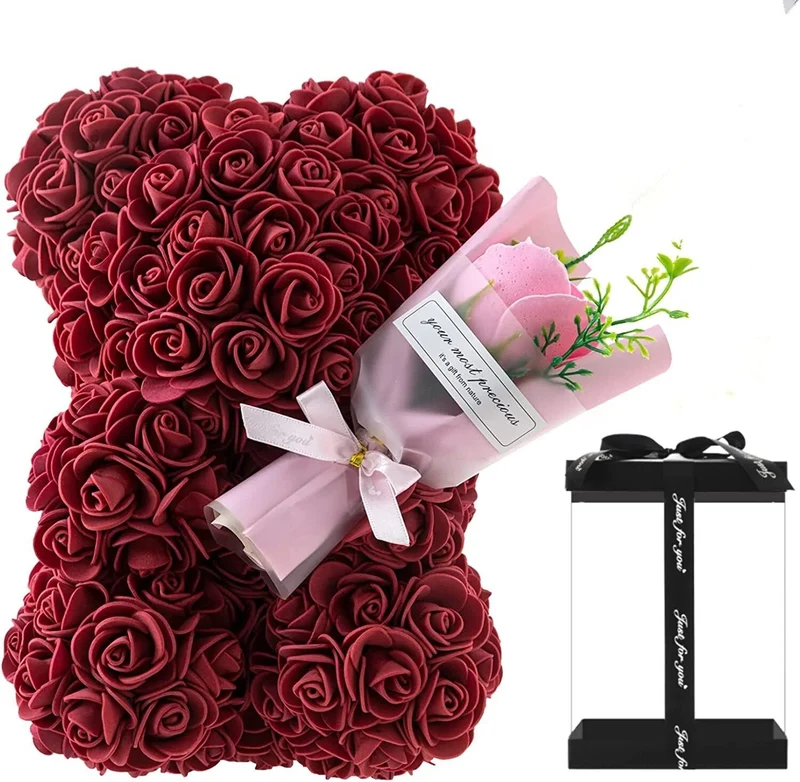 25cm Rose Bear in Gift Box - Perfect for Mother's Day & Valentine's