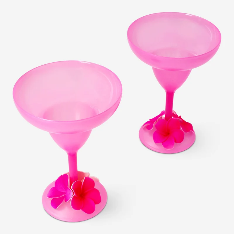 Pink margarita glasses with flower decoration - 2 pcs