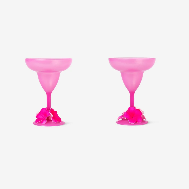 Pink margarita glasses with flower decoration - 2 pcs