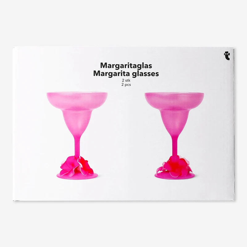 Pink margarita glasses with flower decoration - 2 pcs