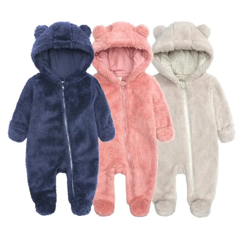 Cozy Bear-Themed Winter Jumpsuit for Newborns (0-12M)