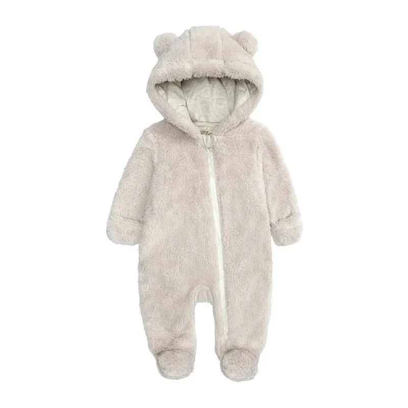Cozy Bear-Themed Winter Jumpsuit for Newborns (0-12M)