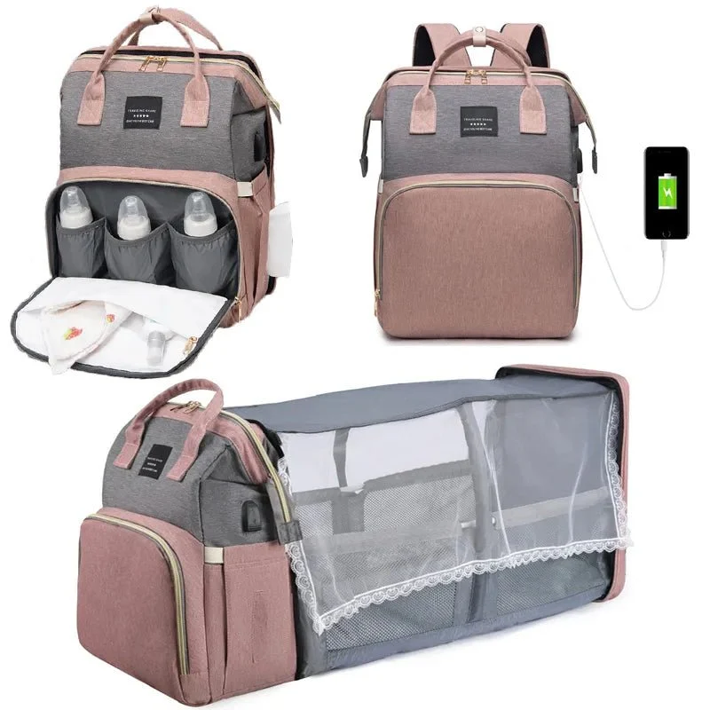 Folding Mommy Bag: Portable Crib Bed & Large-capacity Baby Backpack