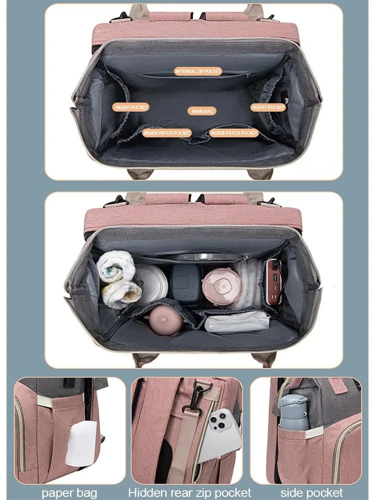 Folding Mommy Bag: Portable Crib Bed & Large-capacity Baby Backpack
