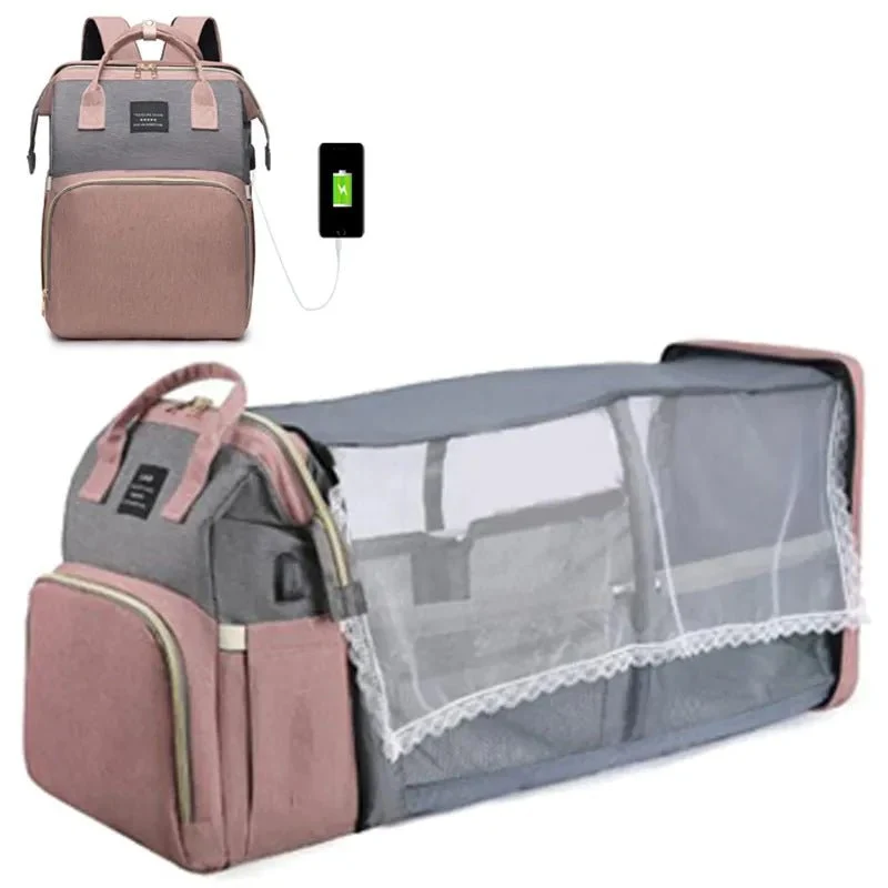Folding Mommy Bag: Portable Crib Bed & Large-capacity Baby Backpack