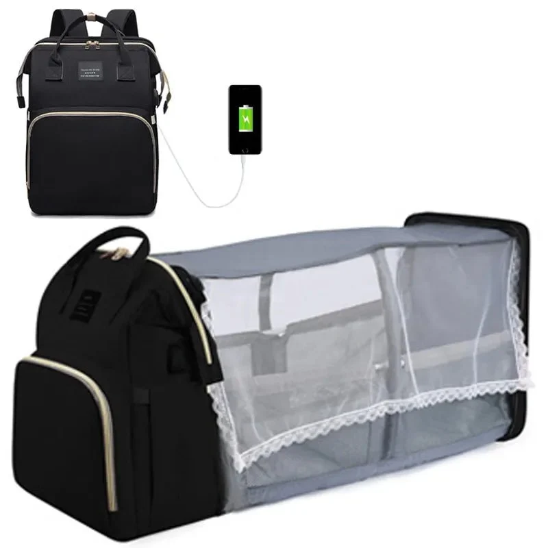 Folding Mommy Bag: Portable Crib Bed & Large-capacity Baby Backpack