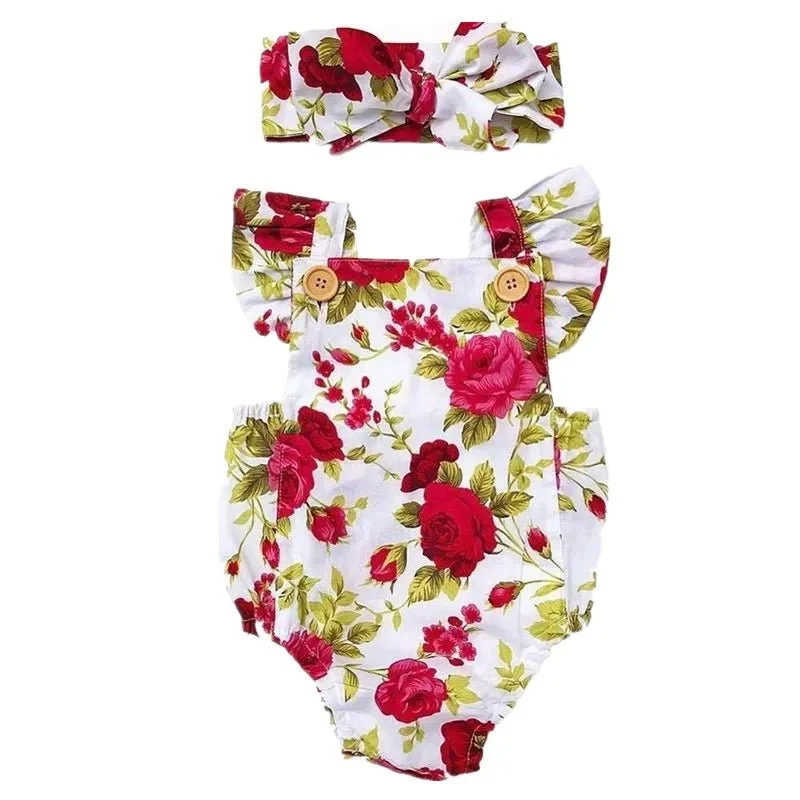 Floral Romper Set 0-24M: Jumpsuit & Headband for Infants
