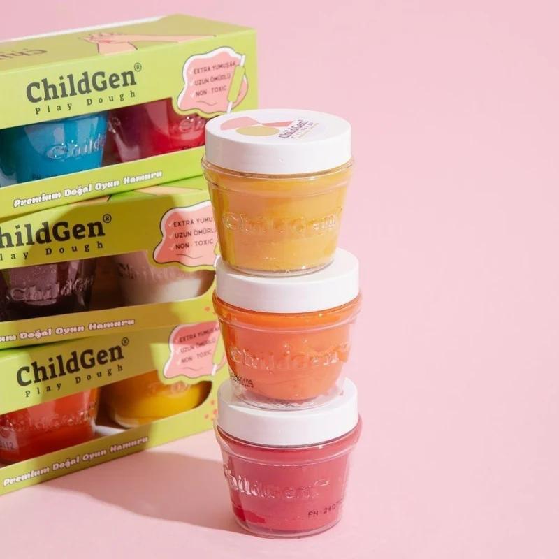 Set de 3 botes de plastilina natural 125 gr. amarillo, rosa, naranja · ChildGen