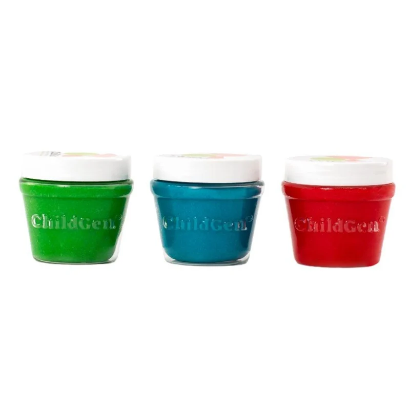 Set de 3 botes de plastilina natural 125 gr. Verde, azul, rojo · ChildGen