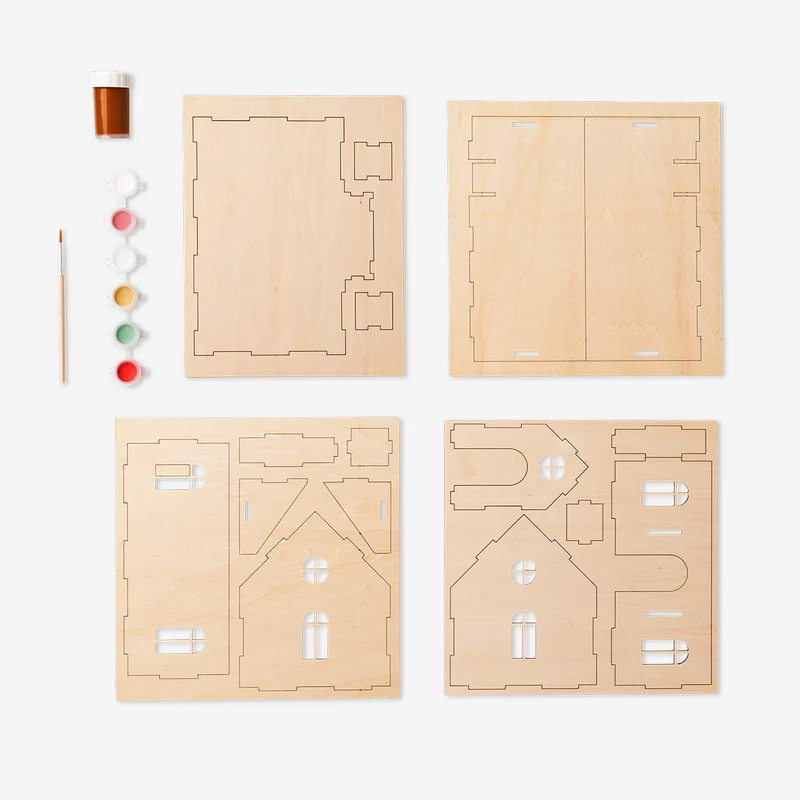 DIY short wooden gingerbread house with paint - 23 cm
