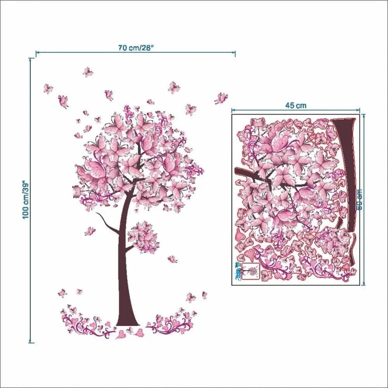 Pink Butterfly Flower Tree Wall Decals - Vinyl Mural