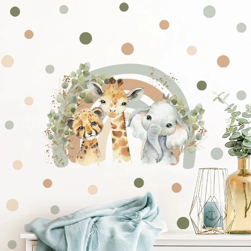 Boho African Animal Wall Decals - Giraffe & Elephant Art