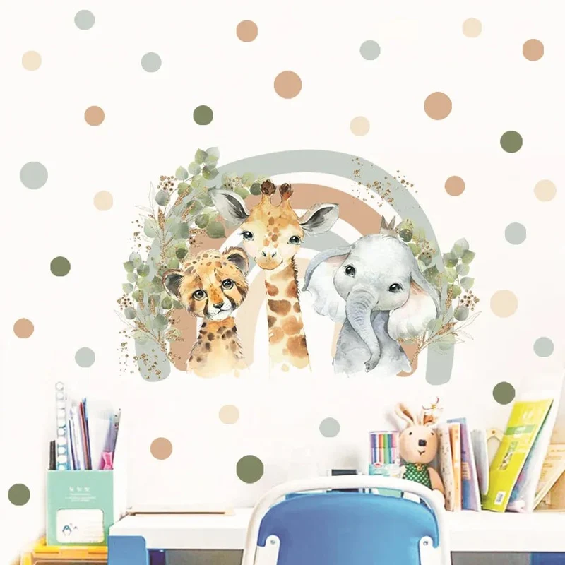 Boho African Animal Wall Decals - Giraffe & Elephant Art