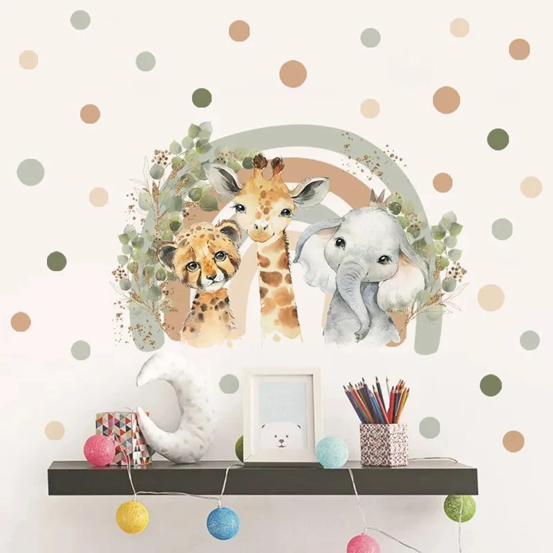 Boho African Animal Wall Decals - Giraffe & Elephant Art