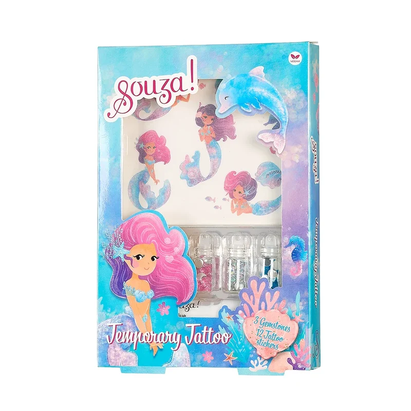 Tatuaje temporal purpurina Sirena · Souza