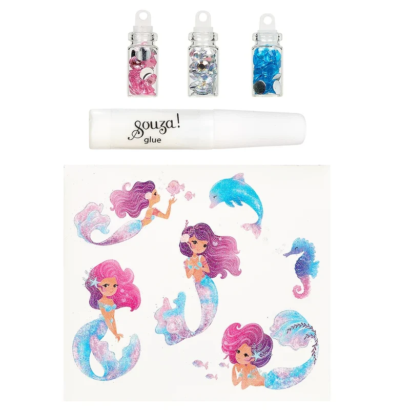 Tatuaje temporal purpurina Sirena · Souza