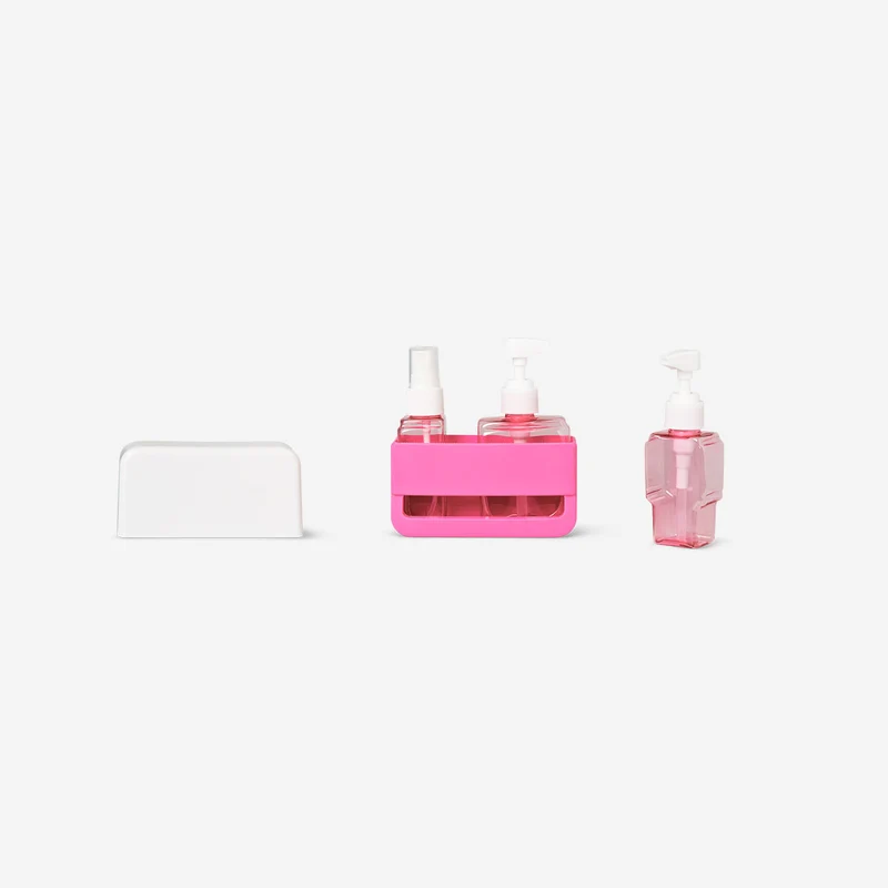 Pink travel set with case and suction cups - 3 pcs