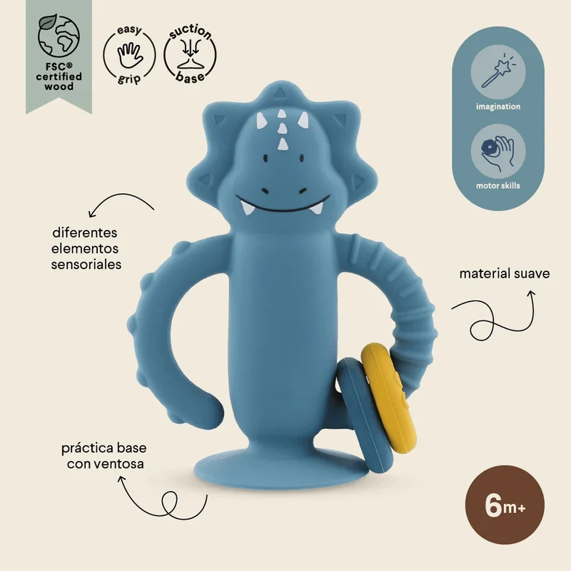 Juguete sensorial de silicona con ventosa - Mr. Triceratops · Trixie