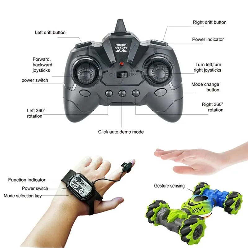 2.4G RC Watch Gesture Car - 4WD Twist Stunt Drift Vehicle Toy