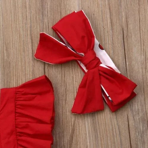 0-18M Cherry Romper Set: Ruffle Backless with Headband