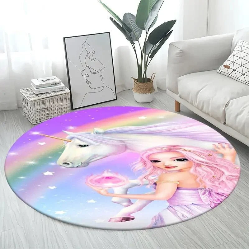 3D Unicorn Cartoon Area Rug - Large Round Non-Slip Mat for Kids