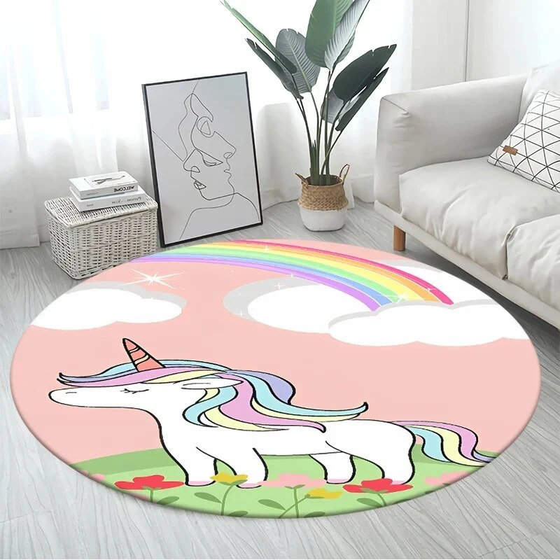 3D Unicorn Cartoon Area Rug - Large Round Non-Slip Mat for Kids