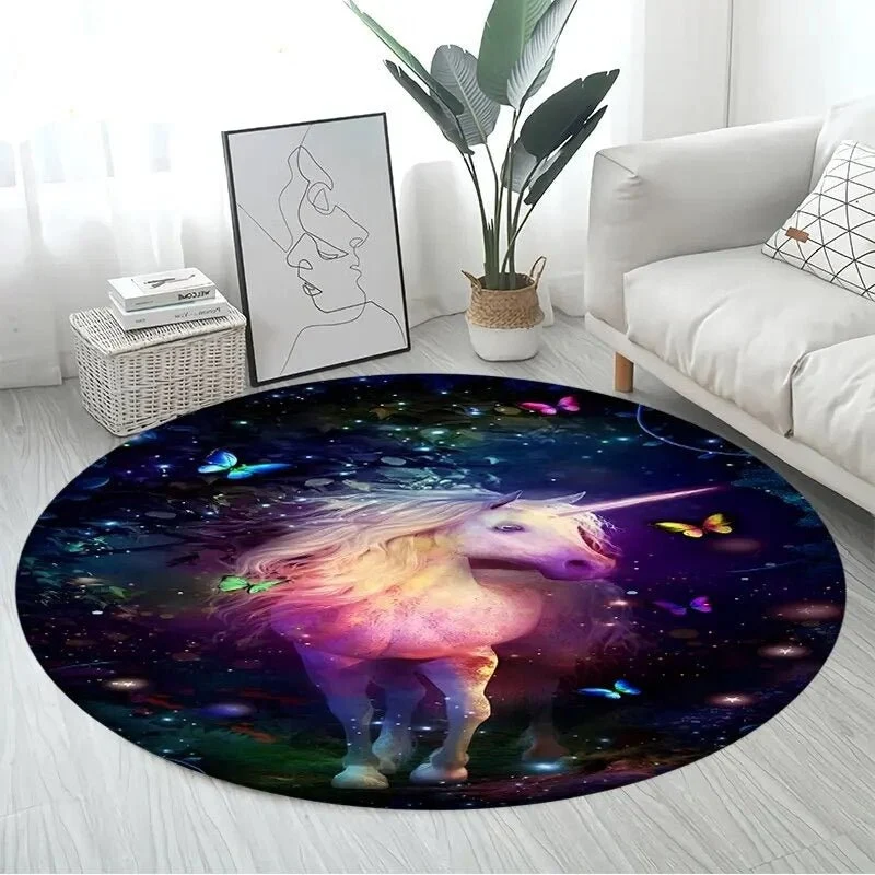 3D Unicorn Cartoon Area Rug - Large Round Non-Slip Mat for Kids