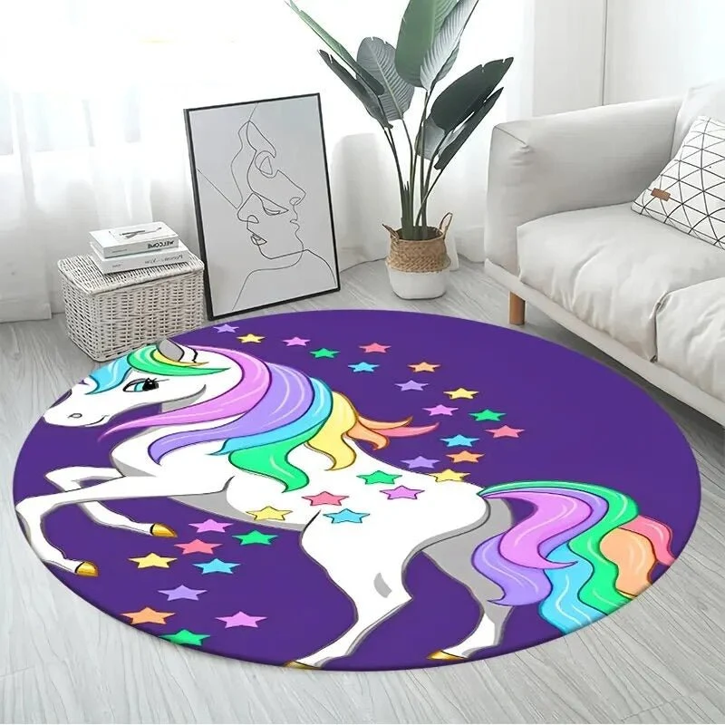 3D Unicorn Cartoon Area Rug - Large Round Non-Slip Mat for Kids