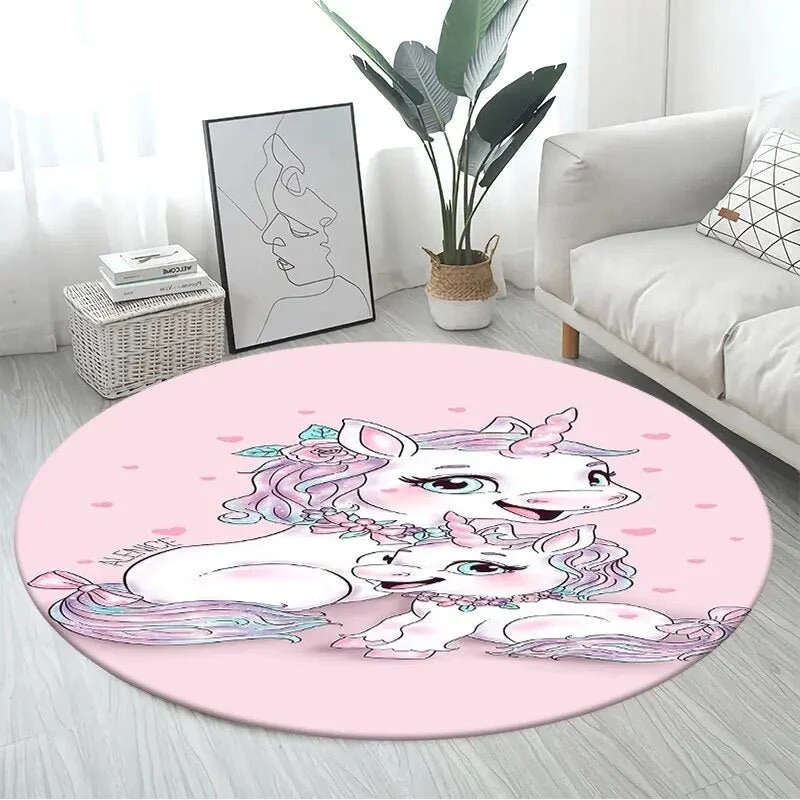 3D Unicorn Cartoon Area Rug - Large Round Non-Slip Mat for Kids
