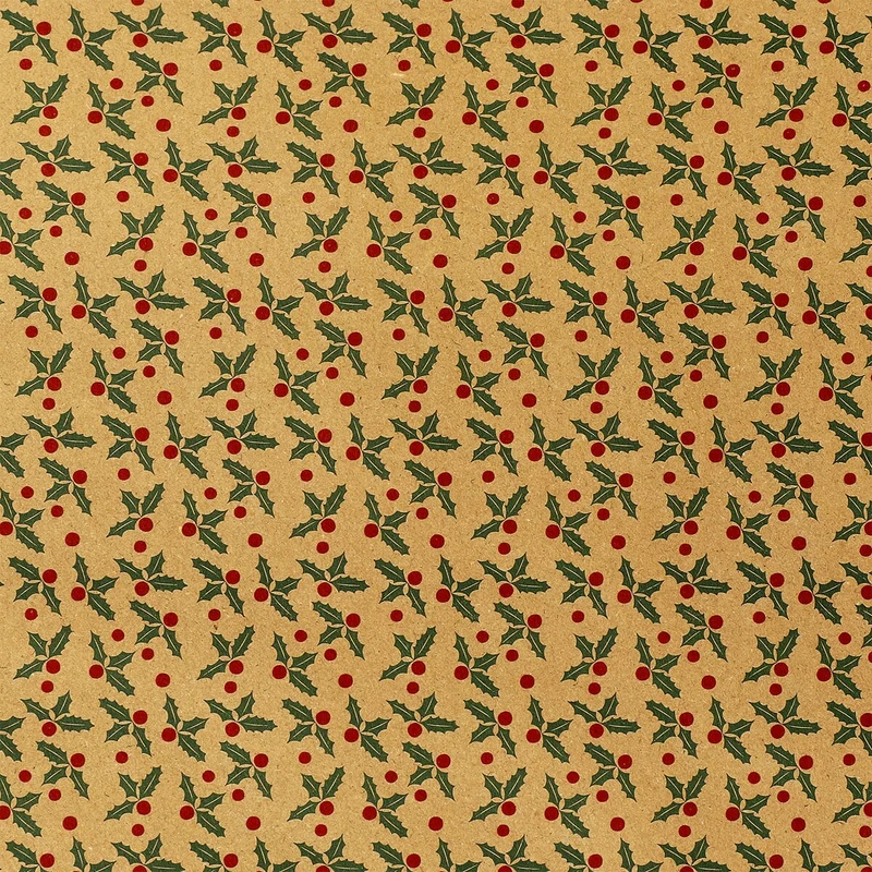 10 m Wrapping paper with Christmas holly pattern