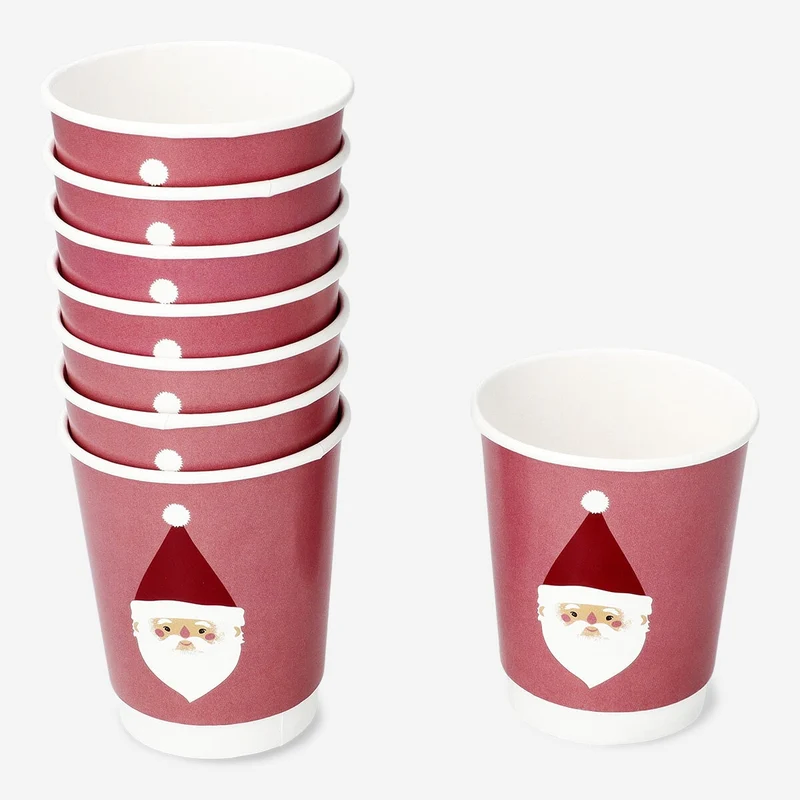 Disposable paper cups with santa - 8 pcs