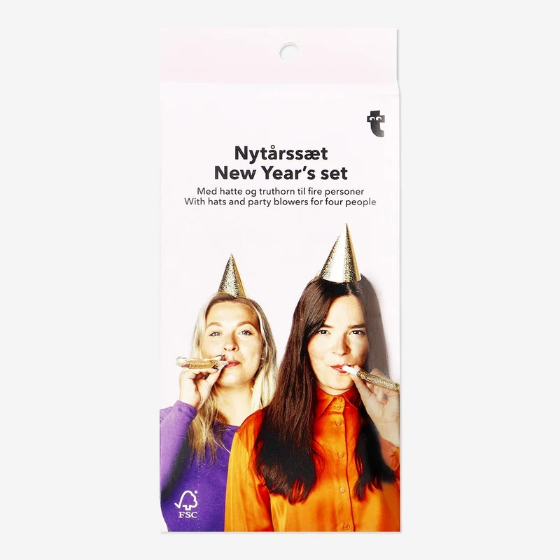New Year's hat and party blower set for 4 people