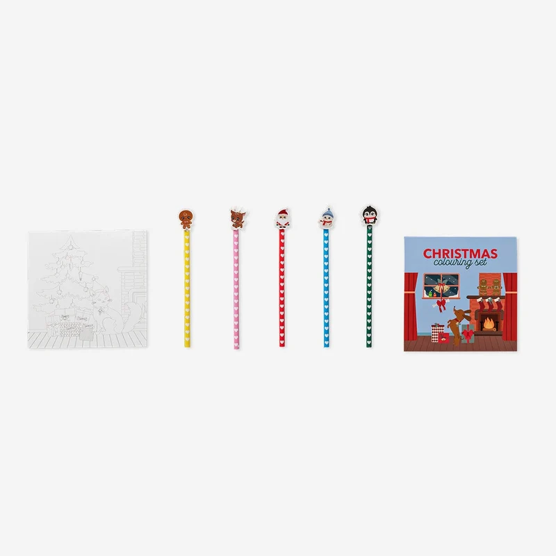 Christmas colouring book with coloured pencils